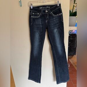 Miss Chic Jeans Dark Blue Boot Cut Jeans with Studded Pockets